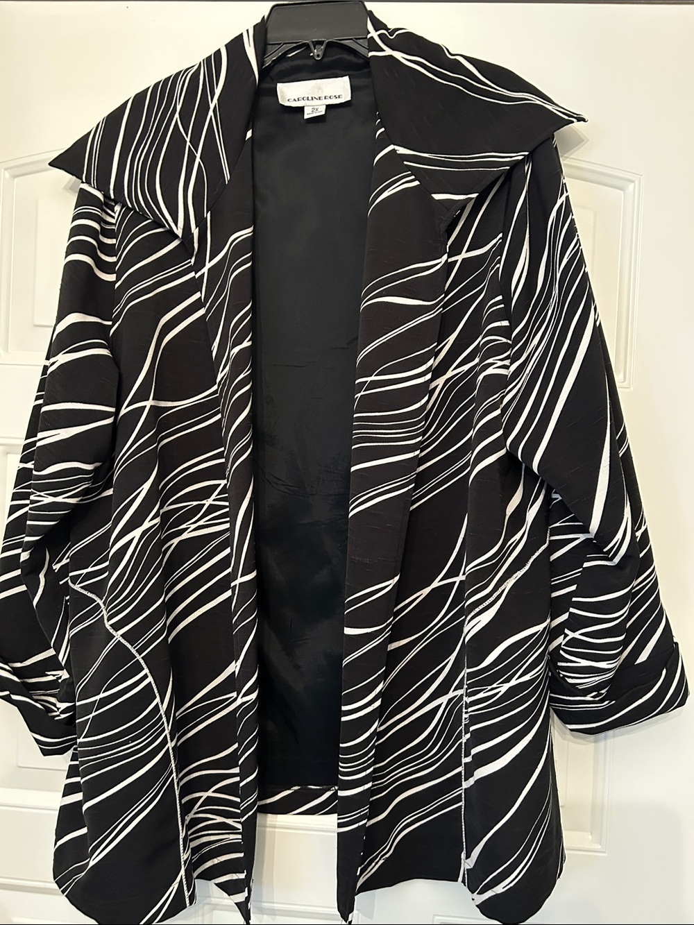 Caroline Rose Open Front Swing Jacket w Wide Collar and Three Quarters Sleeves